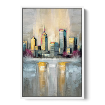 Buffalo Skyline in Winter Front - White Canvas Wall Art