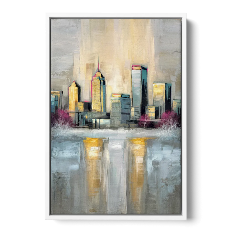 Buffalo Skyline in Winter Front - White Canvas Wall Art