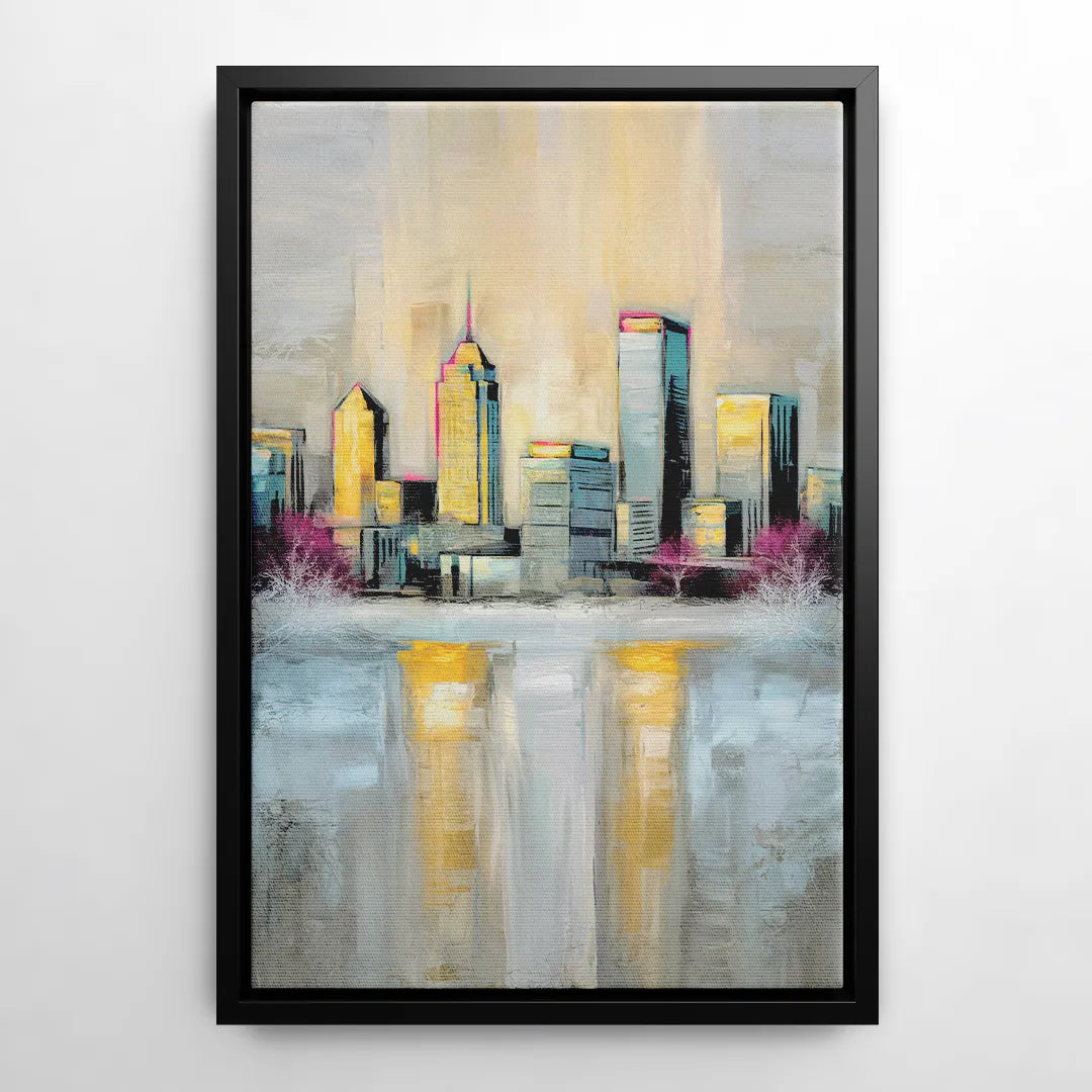Buffalo Skyline in Winter - Black Frame Canvas