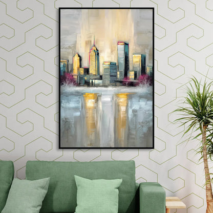 Buffalo Skyline in Winter Sitting Room - Black Canvas Wall Art