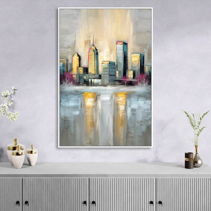 Buffalo Skyline in Winter Living Room - White Canvas Wall Art