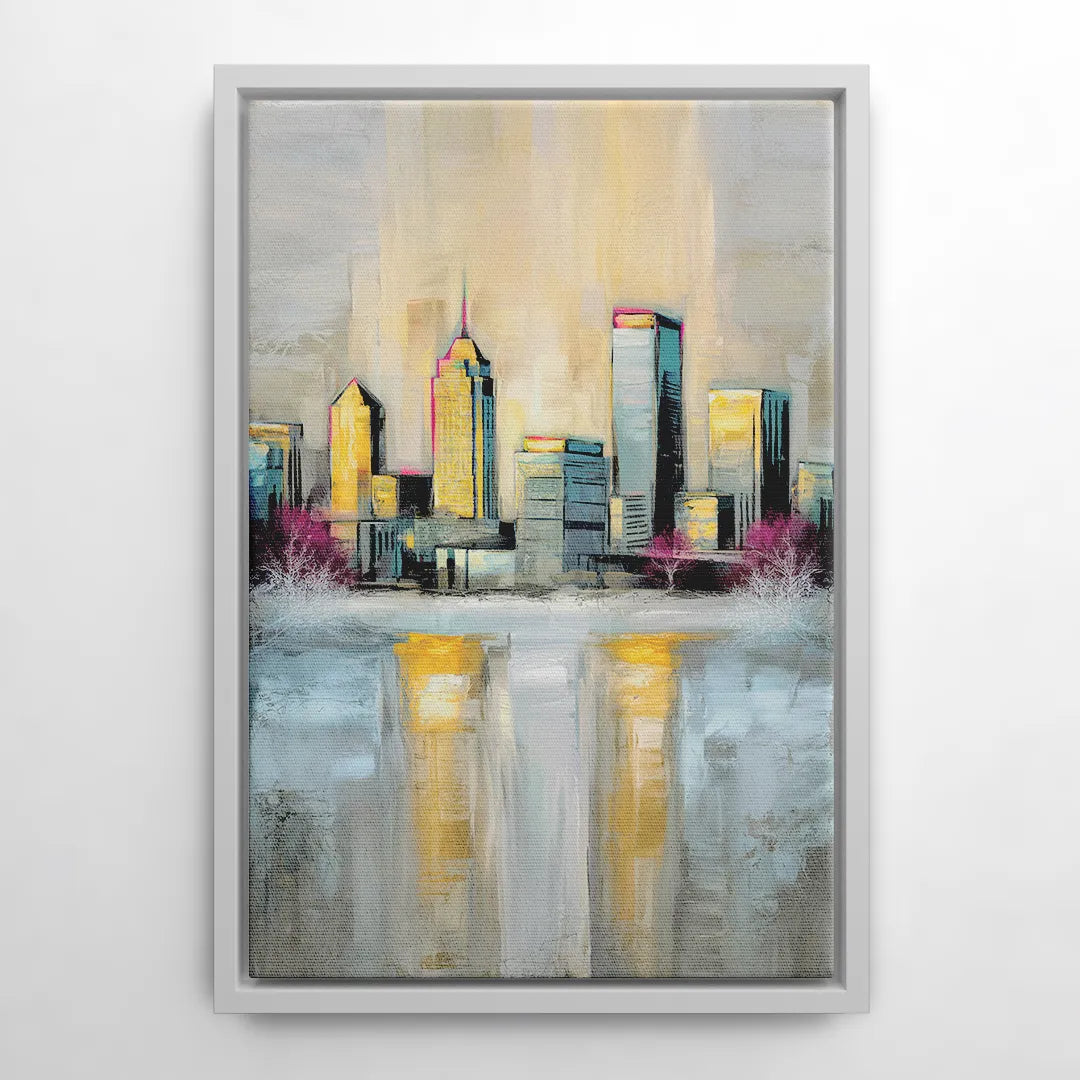 Buffalo Skyline in Winter - White Frame Canvas