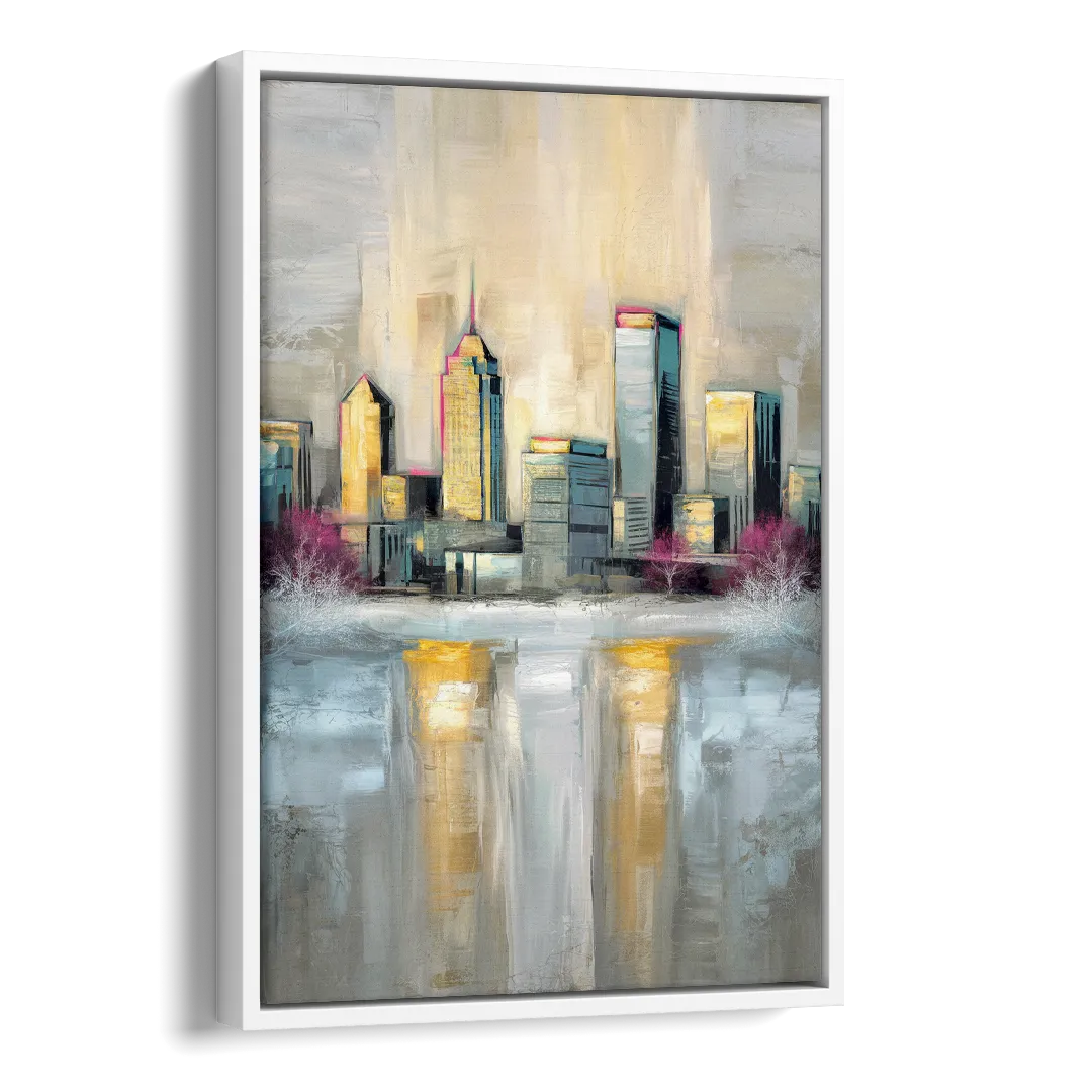 Buffalo Skyline in Winter Side - White Canvas Wall Art
