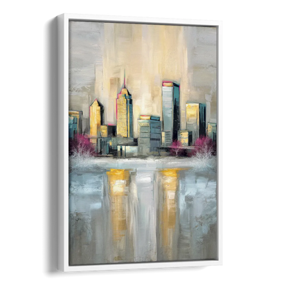 Buffalo Skyline in Winter Side - White Canvas Wall Art
