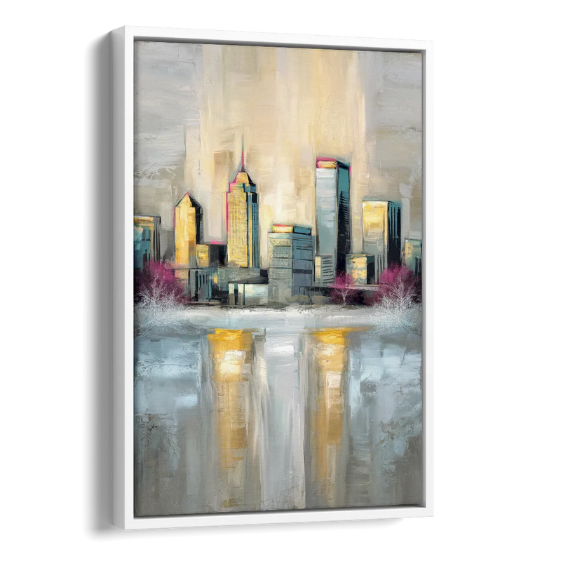 Buffalo Skyline in Winter Side - White Canvas Wall Art