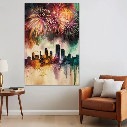 Buffalo Skyline with Fireworks - Canvas Wall Art - Sofa - 40x60