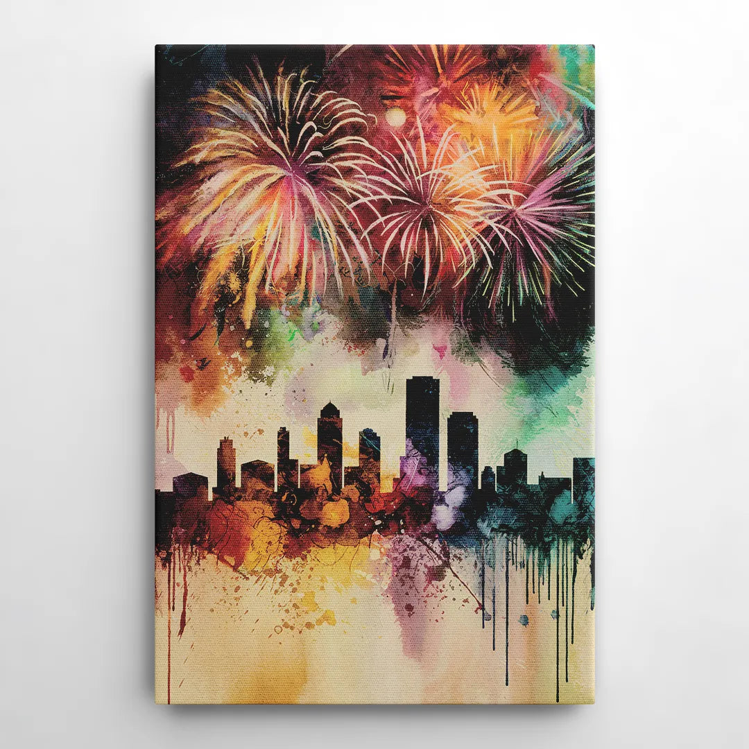 Buffalo Skyline with Fireworks - Canvas Wall Art