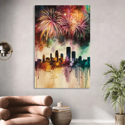 Buffalo Skyline with Fireworks Living Room - Canvas Wall Art