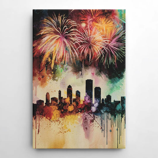 Buffalo Skyline with Fireworks - Canvas Wall Art