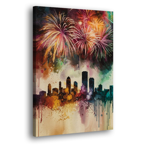 Buffalo Skyline with Fireworks - Canvas Wall Art