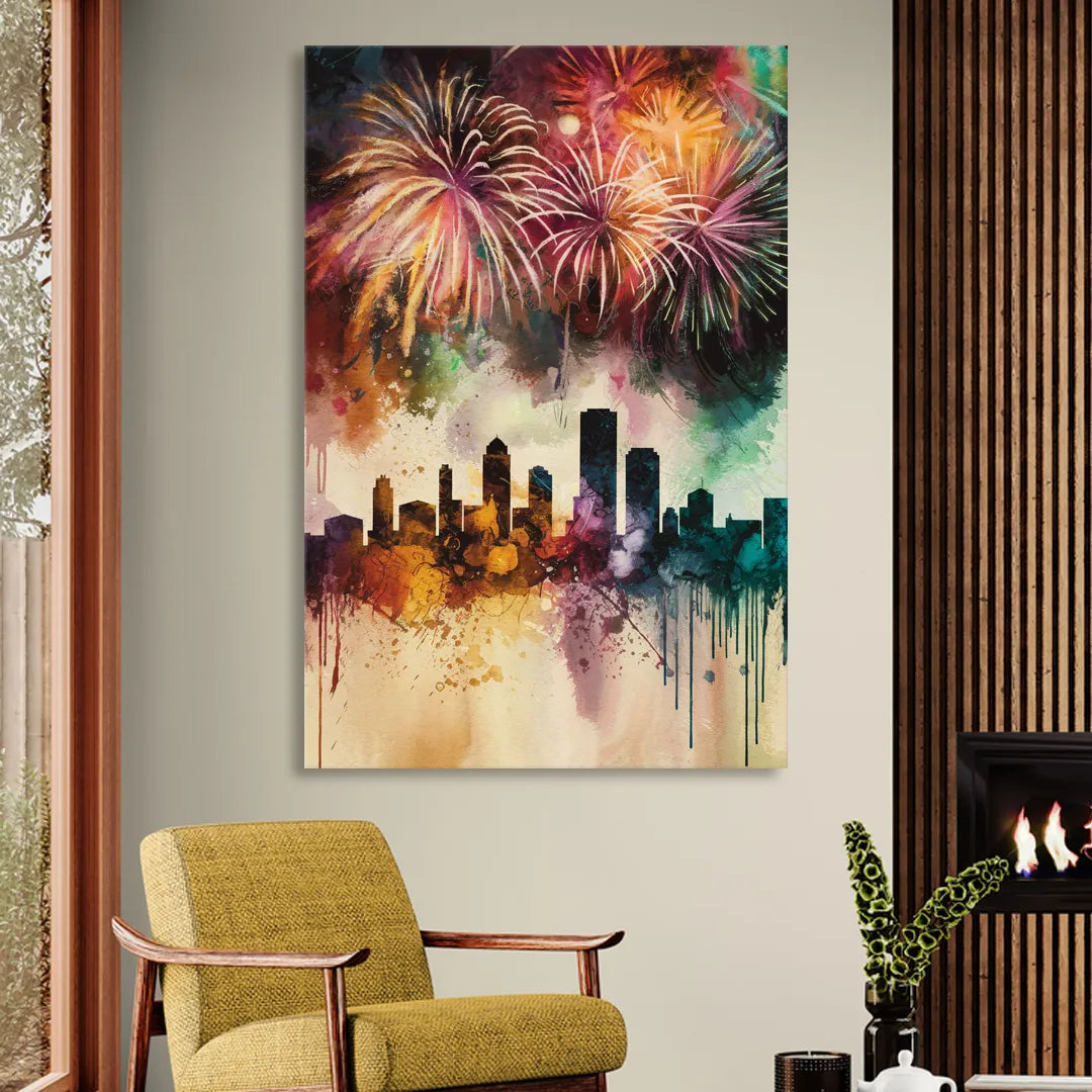 Buffalo Skyline with Fireworks Sitting Room - Canvas Wall Art