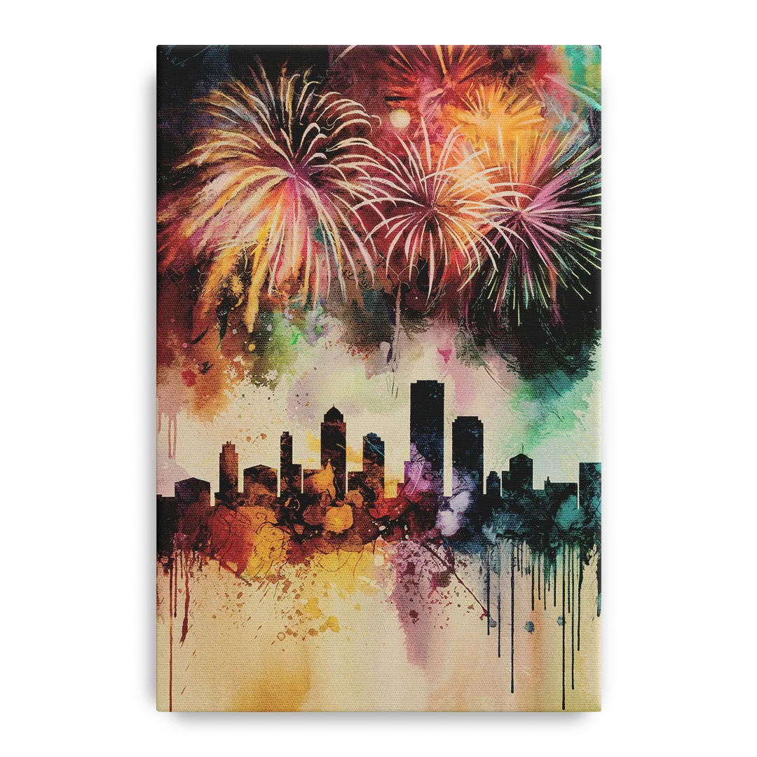 Buffalo Skyline with Fireworks Front - Canvas Wall Art