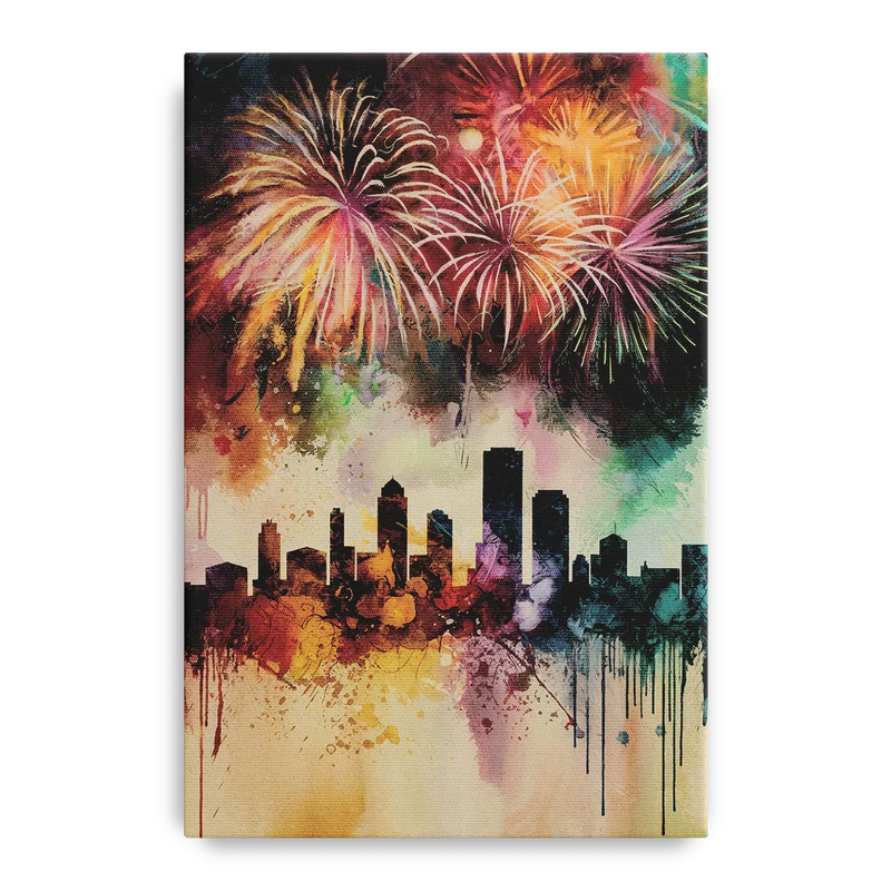 Buffalo Skyline with Fireworks Front - Canvas Wall Art
