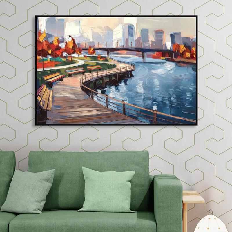 Buffalo Waterfront Boardwalk Sitting Room - Black Canvas Wall Art