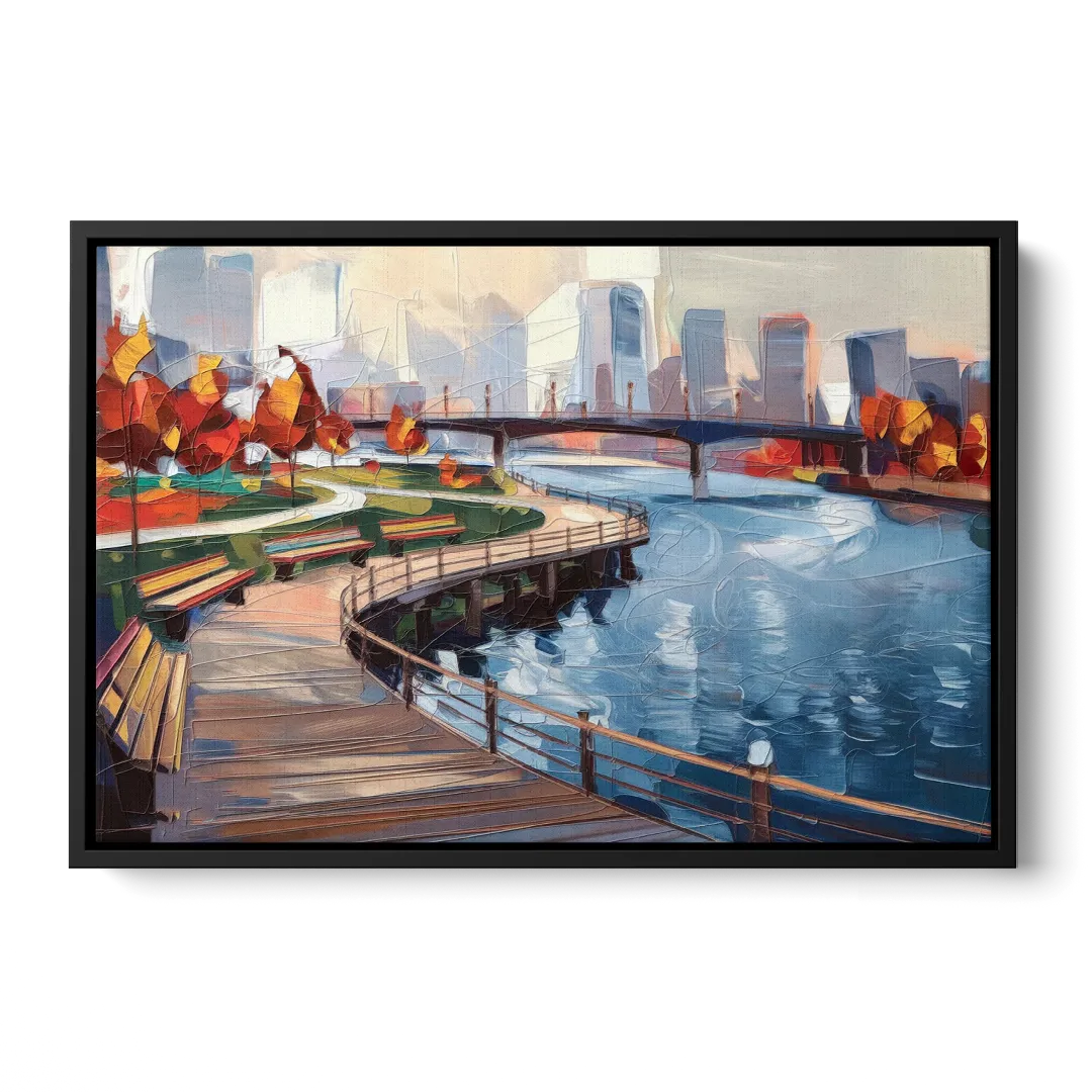 Buffalo Waterfront Boardwalk Front - Black Canvas Wall Art