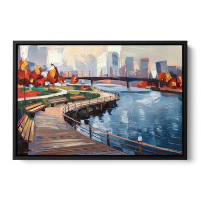 Buffalo Waterfront Boardwalk Front - Black Canvas Wall Art