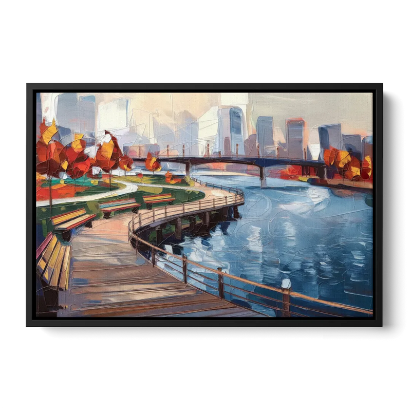 Buffalo Waterfront Boardwalk Front - Black Canvas Wall Art