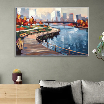Buffalo Waterfront Boardwalk Sitting Room - White Canvas Wall Art