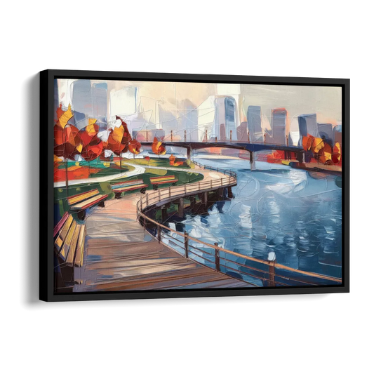 Buffalo Waterfront Boardwalk Side - Black Canvas Wall Art