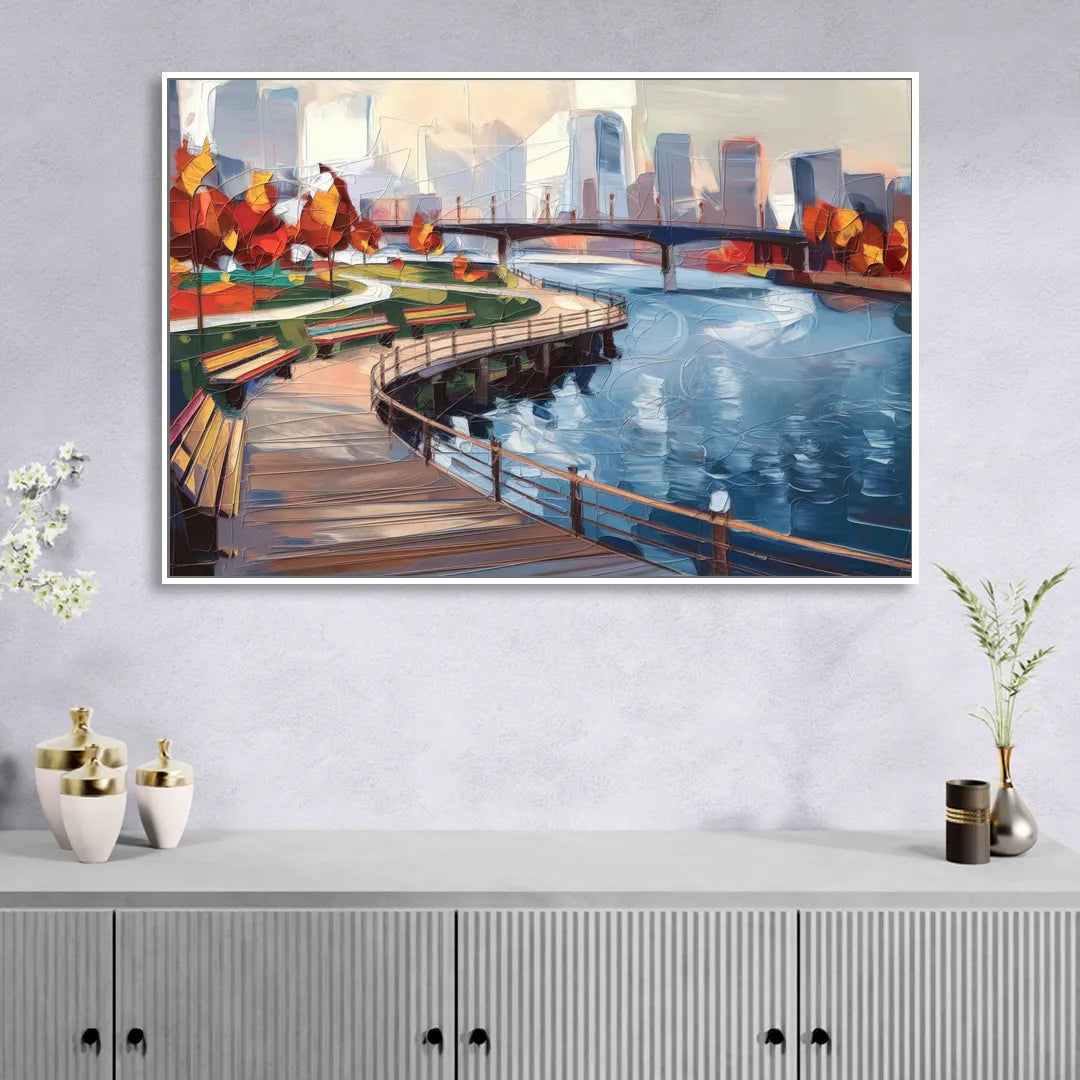 Buffalo Waterfront Boardwalk Living Room - White Canvas Wall Art
