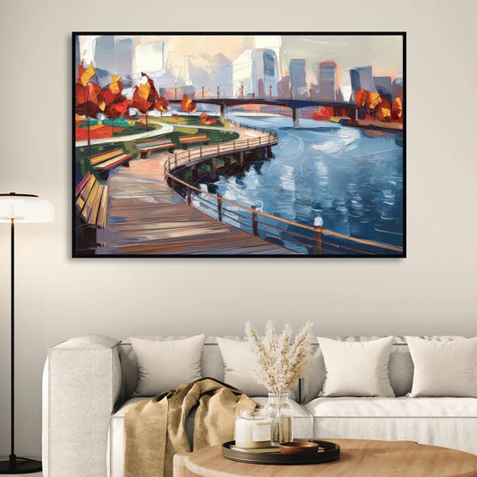 Buffalo Waterfront Boardwalk Living Room - Black Canvas Wall Art
