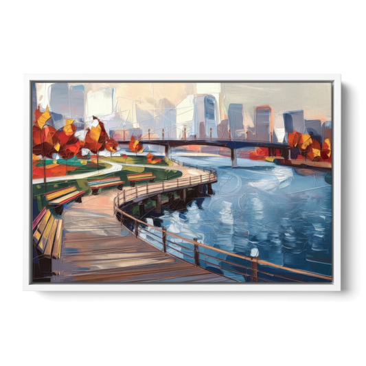 Buffalo Waterfront Boardwalk - White Framed Canvas Wall Art - Front