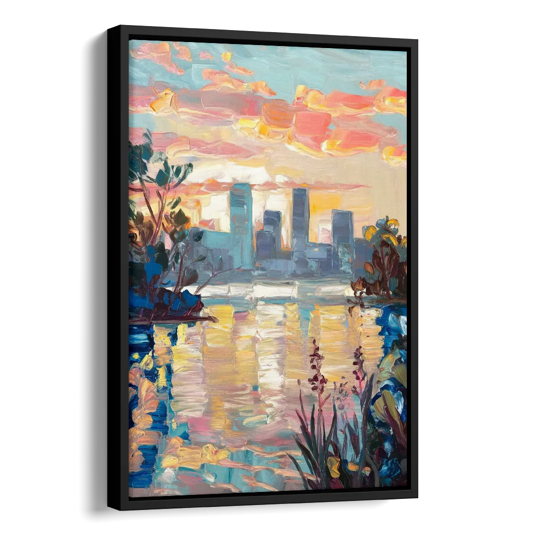 Buffalo Waterfront Sunrise Side - Black Canvas Wall Art