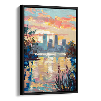 Buffalo Waterfront Sunrise Side - Black Canvas Wall Art