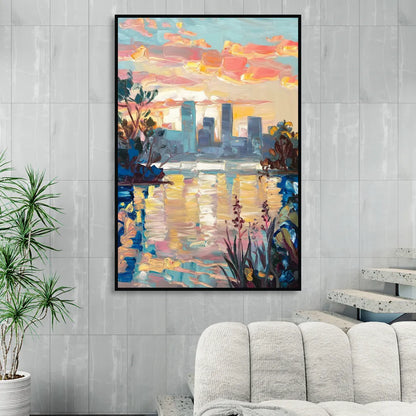 Buffalo Waterfront Sunrise Living Room - Black Canvas Wall Art