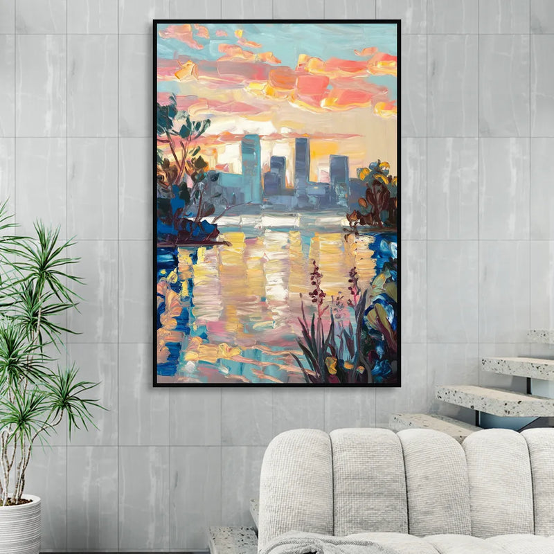 Buffalo Waterfront Sunrise Living Room - Black Canvas Wall Art