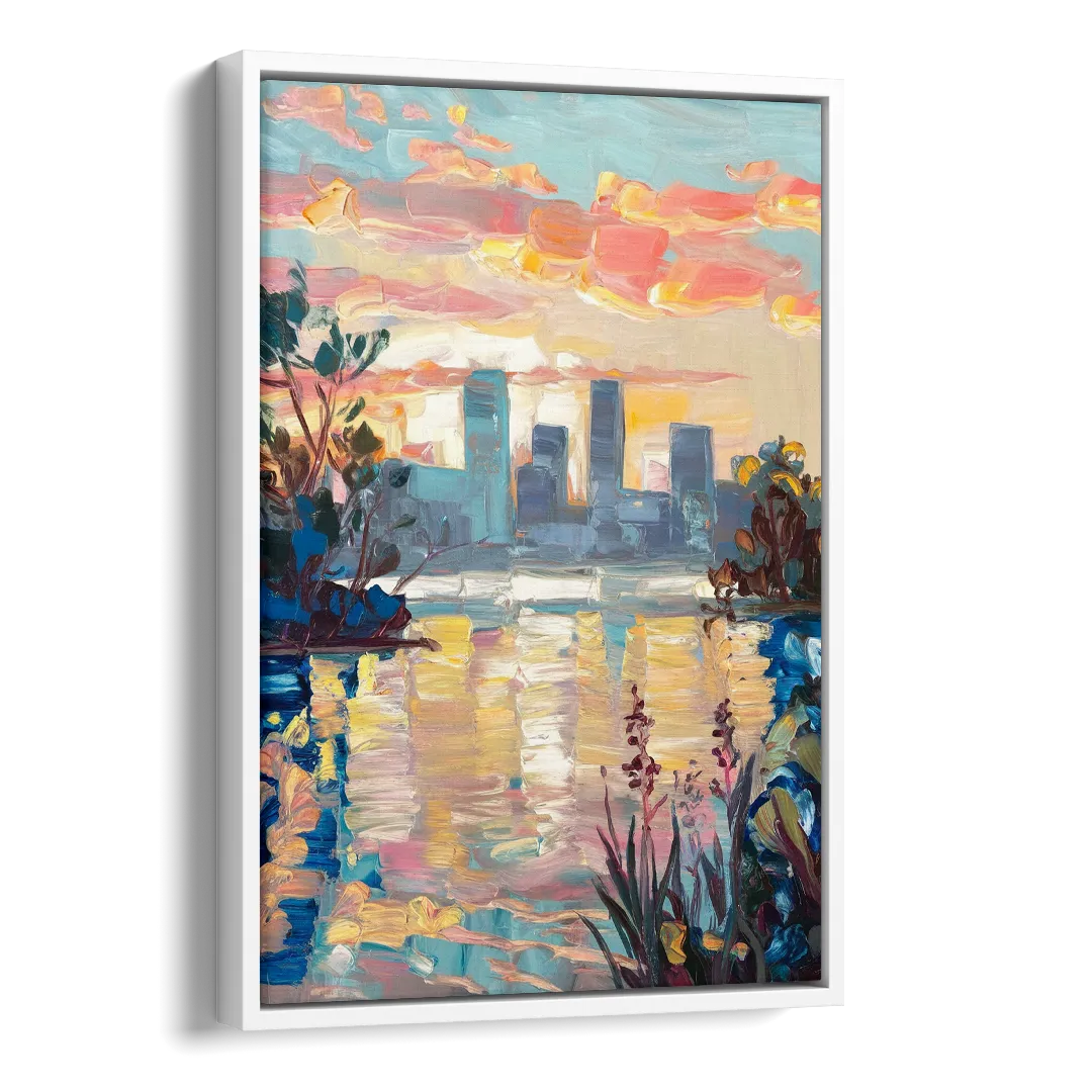 Buffalo Waterfront Sunrise Side - White Canvas Wall Art
