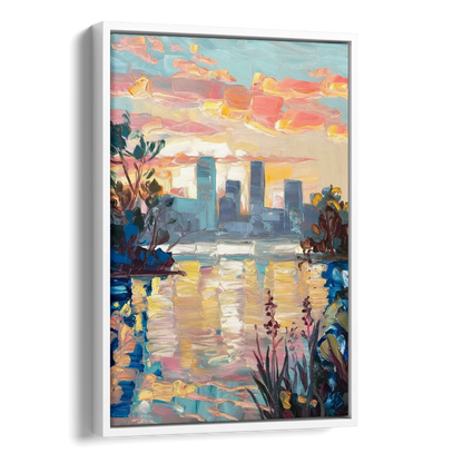 Buffalo Waterfront Sunrise Side - White Canvas Wall Art