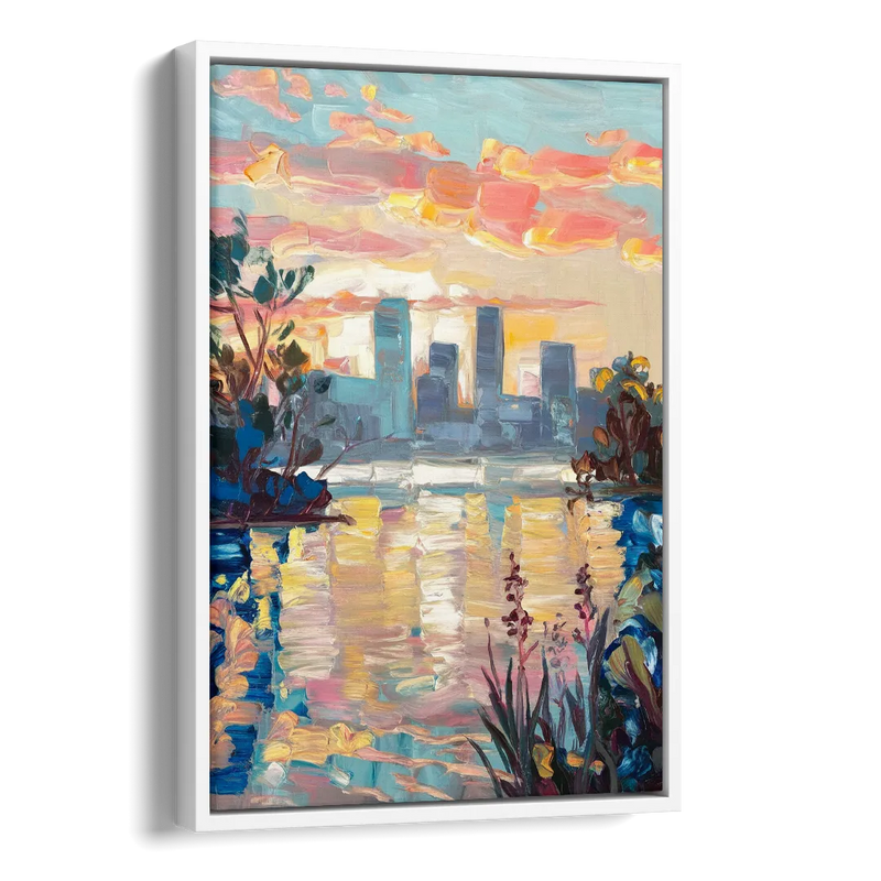 Buffalo Waterfront Sunrise Side - White Canvas Wall Art