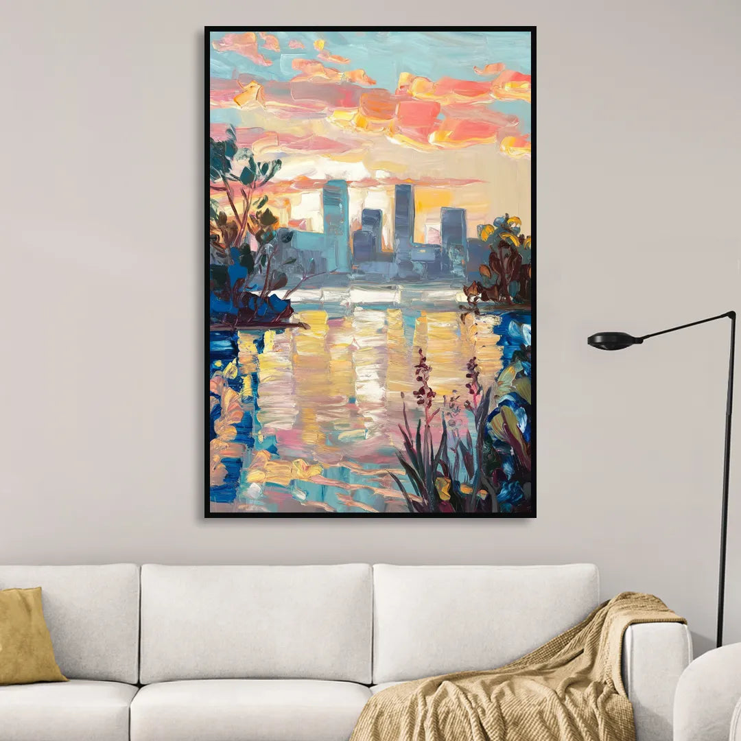 Buffalo Waterfront Sunrise Sitting Room - Black Canvas Wall Art