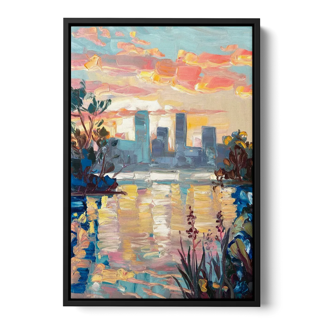 Buffalo Waterfront Sunrise Front - Black Canvas Wall Art