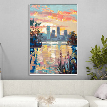 Buffalo Waterfront Sunrise Living Room - White Canvas Wall Art