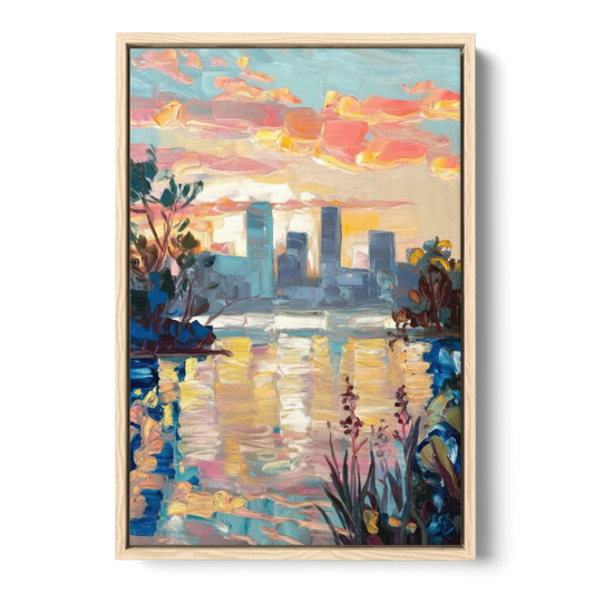 Buffalo Waterfront Sunrise - Oak Framed Canvas Wall Art - Front