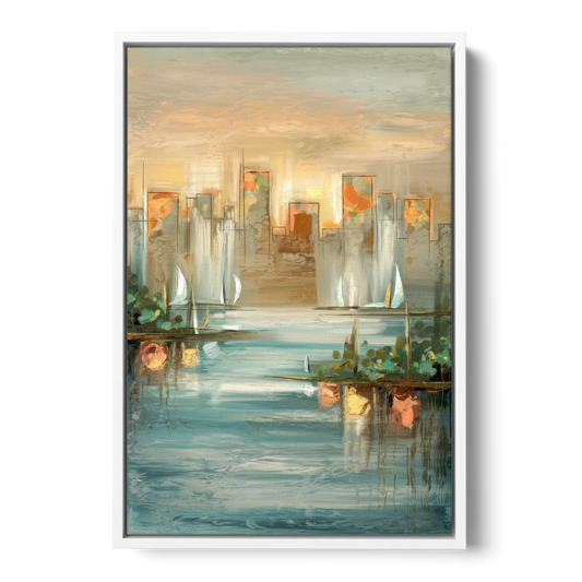 Buffalo Waterfront Tranquility - White Framed Canvas Wall Art - Front