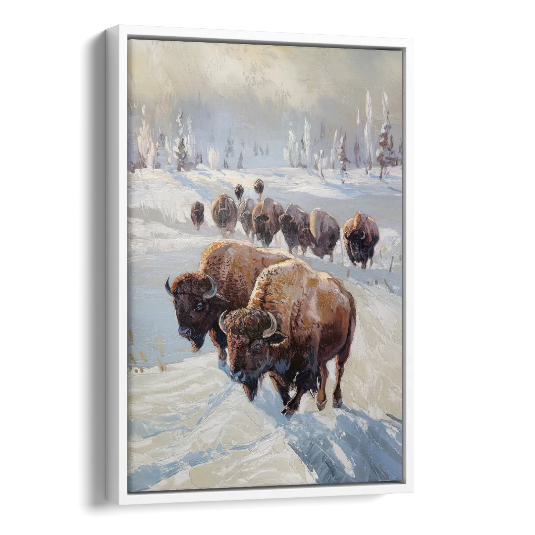 Buffalo Winter Wonderland Side - White Canvas Wall Art