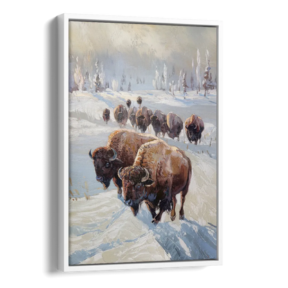 Buffalo Winter Wonderland Side - White Canvas Wall Art