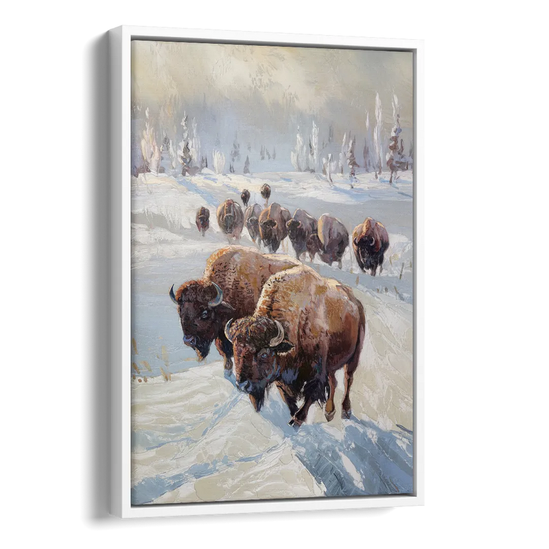 Buffalo Winter Wonderland Side - White Canvas Wall Art