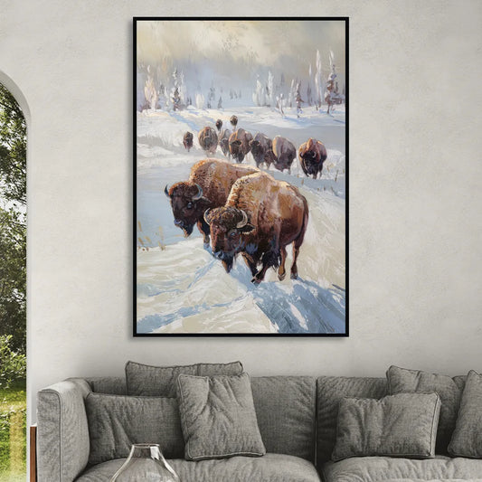 Buffalo Winter Wonderland Living Room - Black Canvas Wall Art