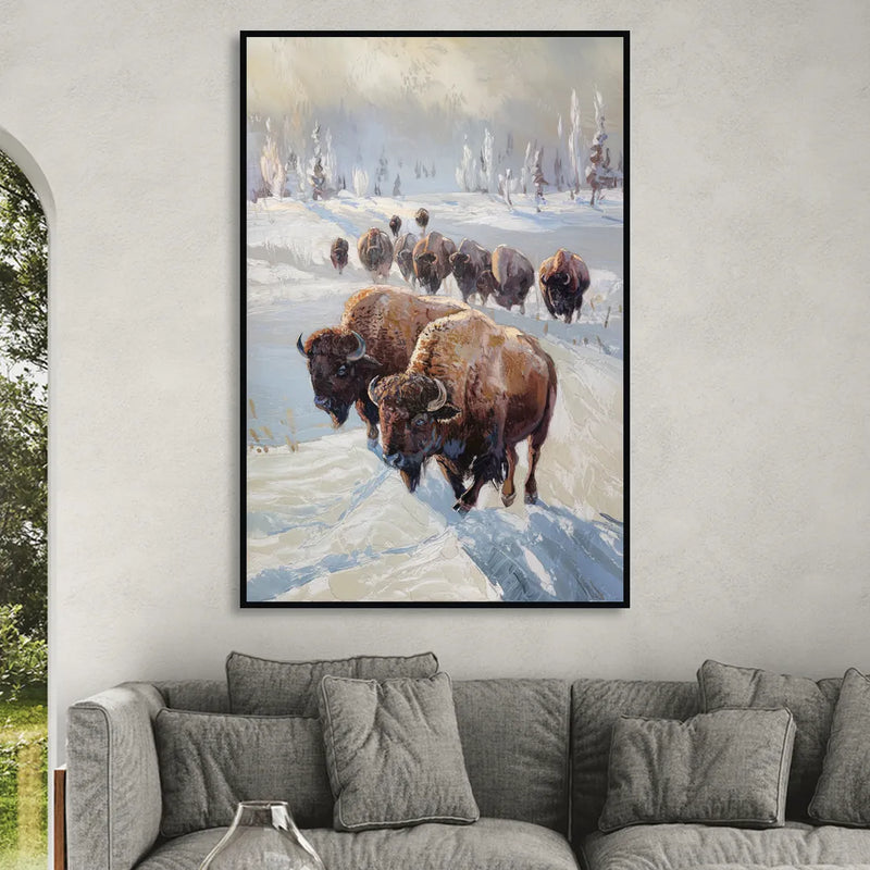 Buffalo Winter Wonderland Living Room - Black Canvas Wall Art