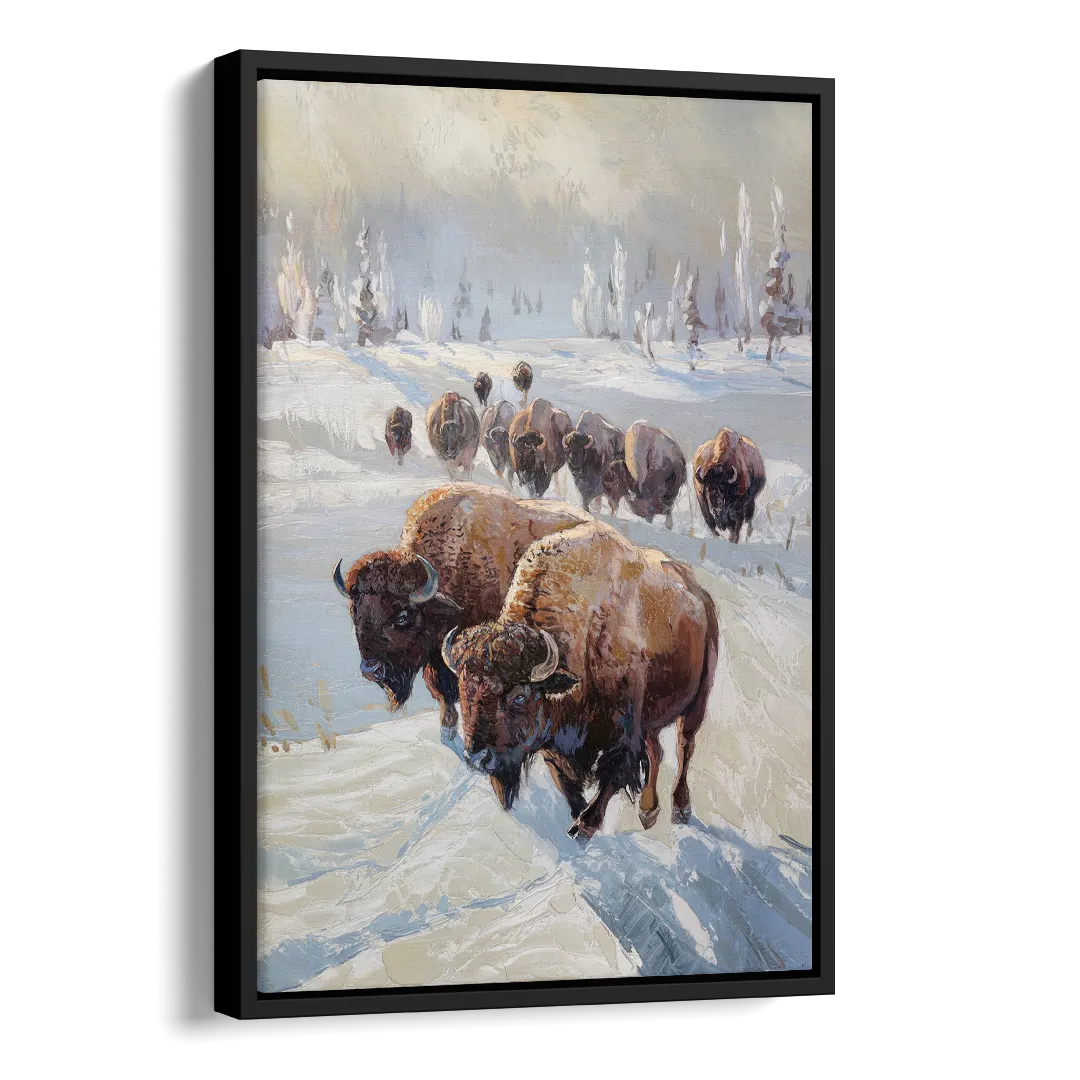 Buffalo Winter Wonderland Side - Black Canvas Wall Art