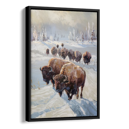 Buffalo Winter Wonderland Side - Black Canvas Wall Art