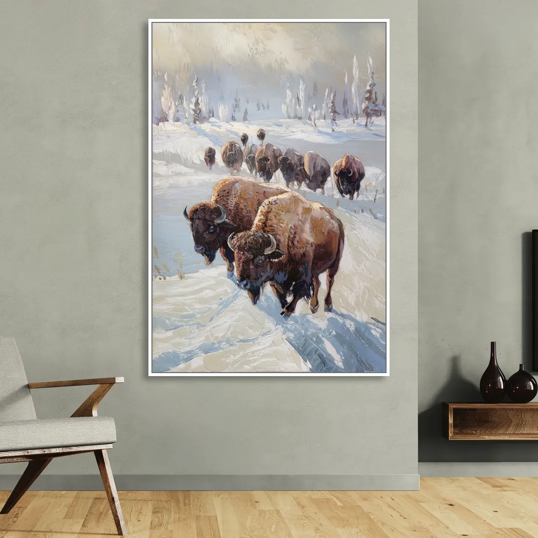 Buffalo Winter Wonderland Sitting Room - White Canvas Wall Art