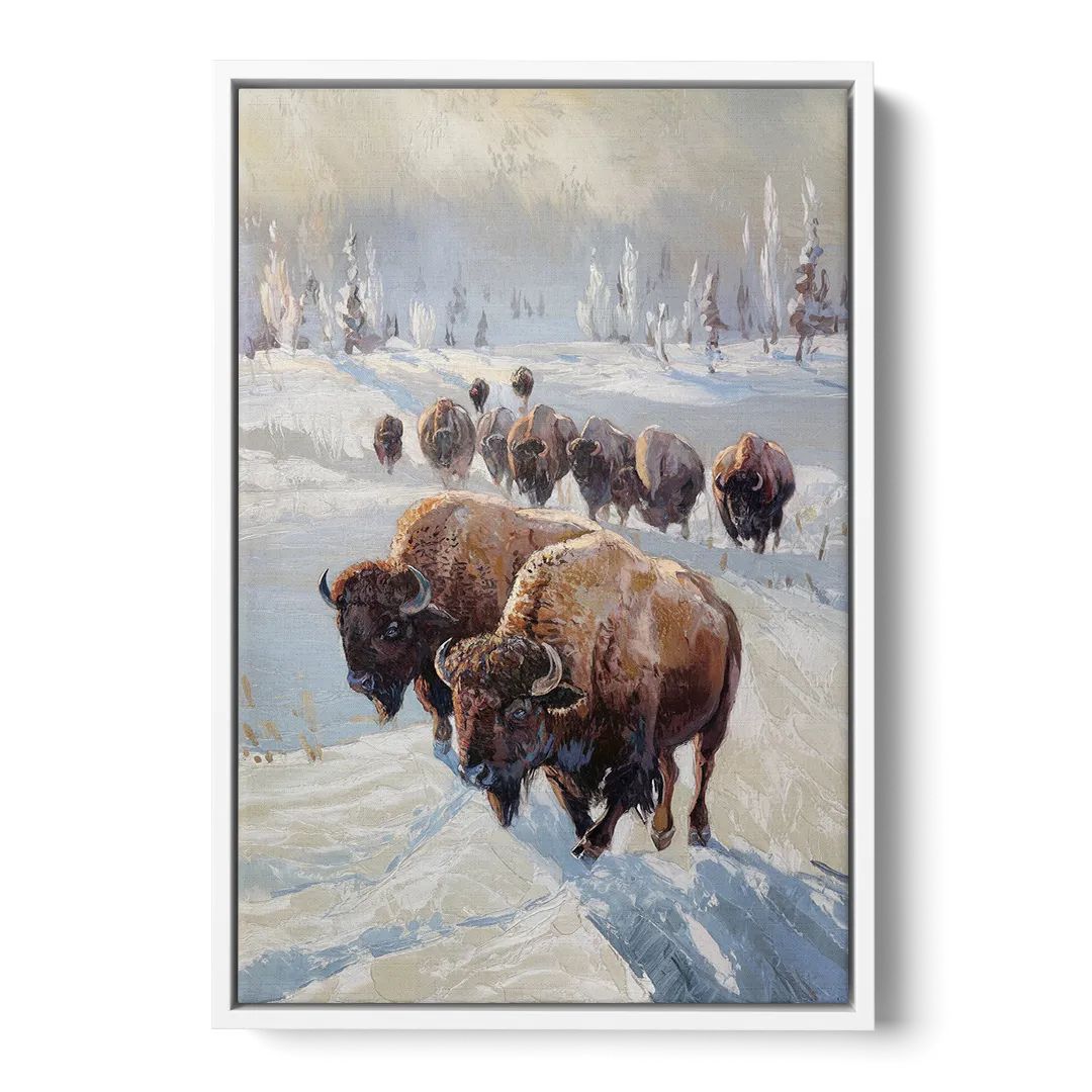 Buffalo Winter Wonderland Front - White Canvas Wall Art