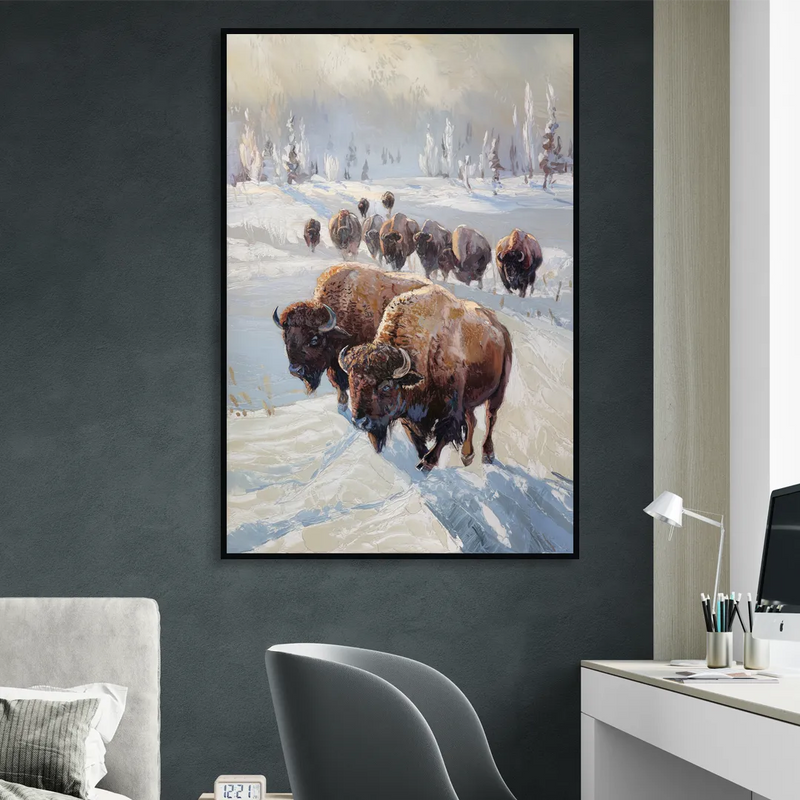Buffalo Winter Wonderland Sitting Room - Black Canvas Wall Art