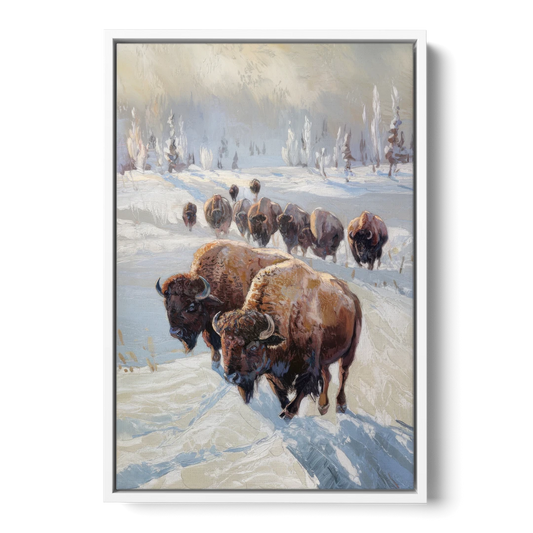 Buffalo Winter Wonderland - White Framed Canvas Wall Art - Front