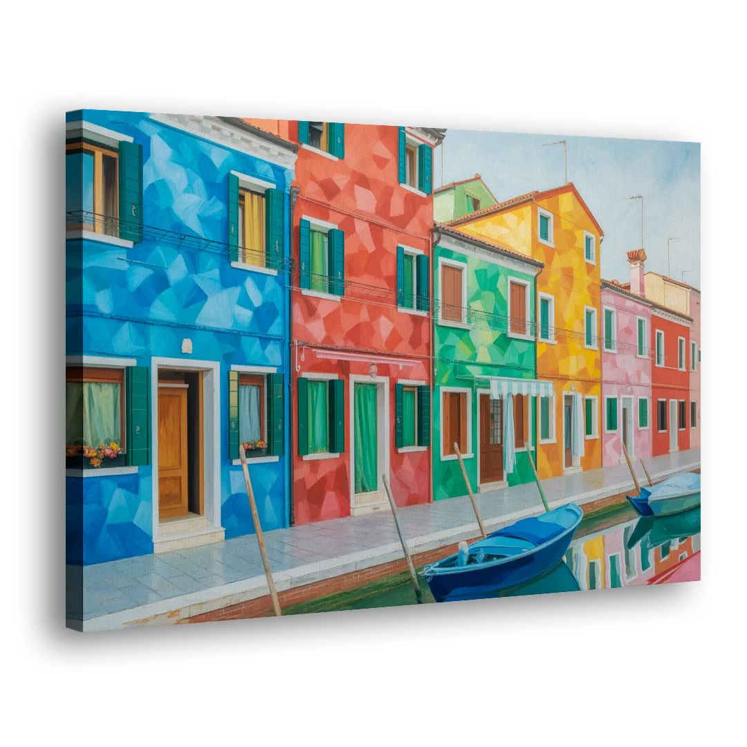 Burano's Colorful Streets Side - Canvas Wall Art